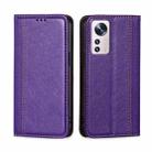 For Xiaomi 12 Pro Grid Texture Magnetic Flip Leather Phone Case(Purple) - 1