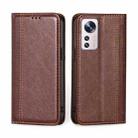 For Xiaomi 12 Pro Grid Texture Magnetic Flip Leather Phone Case(Brown) - 1