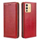 For vivo S12 / V23 5G Grid Texture Magnetic Flip Leather Phone Case(Red) - 1