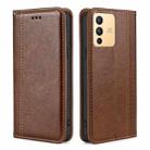 For vivo S12 / V23 5G Grid Texture Magnetic Flip Leather Phone Case(Brown) - 1