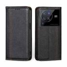 For vivo X80 Pro China Grid Texture Magnetic Flip Leather Phone Case(Black) - 1