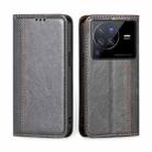 For vivo X80 Pro China Grid Texture Magnetic Flip Leather Phone Case(Grey) - 1