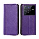 For vivo X80 Pro China Grid Texture Magnetic Flip Leather Phone Case(Purple) - 1