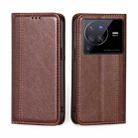 For vivo X80 Pro China Grid Texture Magnetic Flip Leather Phone Case(Brown) - 1