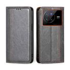 For vivo X80 China Grid Texture Magnetic Flip Leather Phone Case(Grey) - 1