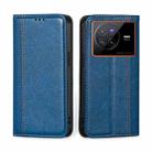 For vivo X80 China Grid Texture Magnetic Flip Leather Phone Case(Blue) - 1