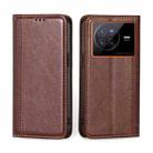For vivo X80 China Grid Texture Magnetic Flip Leather Phone Case(Brown) - 1