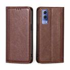 For vivo Y53s 5G / iQOO Z5x / T1x Grid Texture Magnetic Flip Leather Phone Case(Brown) - 1