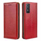 For vivo Y76s China / Y74s Grid Texture Magnetic Flip Leather Phone Case(Red) - 1