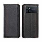 For vivo iQOO 9 5G Grid Texture Magnetic Flip Leather Phone Case(Black) - 1