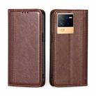 For vivo iQOO Neo6 5G Grid Texture Magnetic Flip Leather Phone Case(Brown) - 1