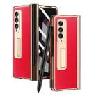 For Samsung Galaxy Z Fold3 Kevlar Texture Integrated Electroplating Hinge Flip Phone Case with Pen Slot(Red) - 1