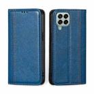 For Samsung Galaxy M33 5G Grid Texture Magnetic Flip Leather Phone Case(Blue) - 1