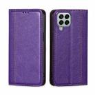 For Samsung Galaxy M33 5G Grid Texture Magnetic Flip Leather Phone Case(Purple) - 1