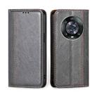 For Honor Magic4 Pro Grid Texture Magnetic Flip Leather Phone Case(Grey) - 1