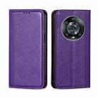 For Honor Magic4 Pro Grid Texture Magnetic Flip Leather Phone Case(Purple) - 1