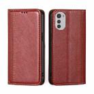 For Motorola Moto E32 4G Grid Texture Magnetic Flip Leather Phone Case(Red) - 1