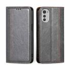 For Motorola Moto E32 4G Grid Texture Magnetic Flip Leather Phone Case(Grey) - 1