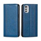 For Motorola Moto E32 4G Grid Texture Magnetic Flip Leather Phone Case(Blue) - 1