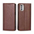 For Motorola Moto E32 4G Grid Texture Magnetic Flip Leather Phone Case(Brown) - 1