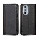 For Motorola Edge 30 Pro / Edge+ 2022 Grid Texture Magnetic Flip Leather Phone Case(Black) - 1