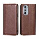For Motorola Edge 30 Pro / Edge+ 2022 Grid Texture Magnetic Flip Leather Phone Case(Brown) - 1