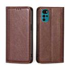 For Motorola Moto G22 Grid Texture Magnetic Flip Leather Phone Case(Brown) - 1