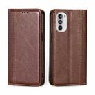 For Motorola Moto G52 4G / Moto G82 5G Grid Texture Magnetic Flip Leather Phone Case(Brown) - 1