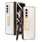 For Samsung Galaxy Z Fold3 Cross Texture Integrated Electroplating Hinge Flip Phone Case with Pen Slot(White) - 1