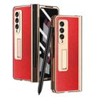 For Samsung Galaxy Z Fold3 Cross Texture Integrated Electroplating Hinge Flip Phone Case with Pen Slot(Red) - 1