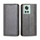 For OnePlus Ace / 10R Grid Texture Magnetic Flip Leather Phone Case(Grey) - 1