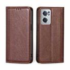 For OnePlus Nord CE 2 5G Grid Texture Magnetic Flip Leather Phone Case(Brown) - 1