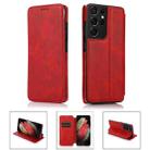 For Samsung Galaxy S21 Ultra 5G Card Slots Flip Leather Phone Case(Red) - 1