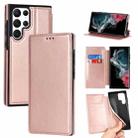 For Samsung Galaxy S22 Ultra  5G Card Slots Flip Leather Phone Case(Rose Gold) - 1