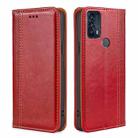 For TCL 20B 6159K Grid Texture Magnetic Flip Leather Phone Case(Red) - 1