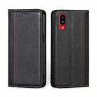 For Sharp Simple Sumaho 6 / A201SH Grid Texture Magnetic Flip Leather Phone Case(Black) - 1