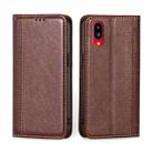 For Sharp Simple Sumaho 6 / A201SH Grid Texture Magnetic Flip Leather Phone Case(Brown) - 1