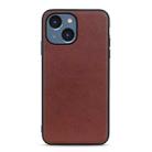 For iPhone 14 Plus  Lambskin Texture Genuine Leather Phone Case (Brown) - 1