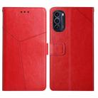 For Motorola Moto G52J 5G Y Stitching Horizontal Flip Leather Phone Case(Red) - 1