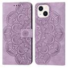 For iPhone 13 Mandala Embossed Flip Leather Phone Case(Purple) - 1