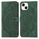 For iPhone 13 Mandala Embossed Flip Leather Phone Case(Green) - 1