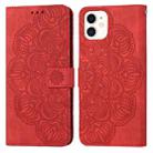 For iPhone 12 mini Mandala Embossed Flip Leather Phone Case (Red) - 1