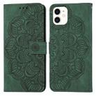 For iPhone 12 mini Mandala Embossed Flip Leather Phone Case (Green) - 1