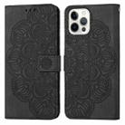 For iPhone 12 / 12 Pro Mandala Embossed Flip Leather Phone Case(Black) - 1