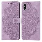 For iPhone X / XS Mandala Embossed Flip Leather Phone Case(Purple) - 1