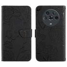 For Honor Magic4 Skin Feel Butterfly Peony Embossed Leather Phone Case(Black) - 1