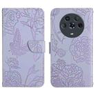 For Honor Magic4 Skin Feel Butterfly Peony Embossed Leather Phone Case(Purple) - 1