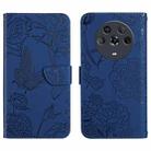 For Honor Magic4 Skin Feel Butterfly Peony Embossed Leather Phone Case(Blue) - 1