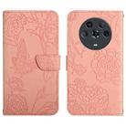 For Honor Magic4 Skin Feel Butterfly Peony Embossed Leather Phone Case(Pink) - 1