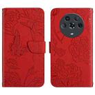 For Honor Magic4 Skin Feel Butterfly Peony Embossed Leather Phone Case(Red) - 1